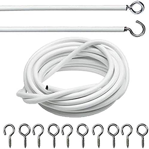 EveryHome White Net Curtain Wire including Hook & Eye Fittings (5 Metre (4 Hooks, 4 Eyes))