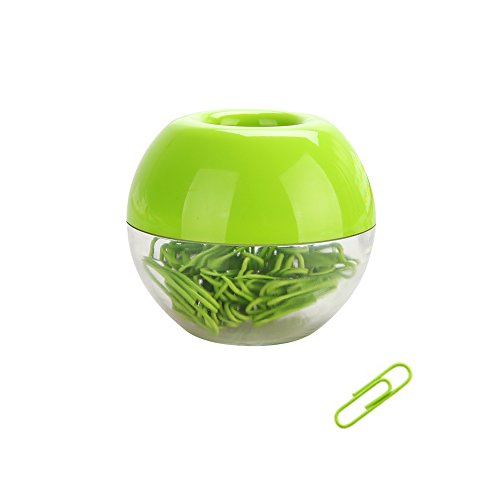 MEI YI TIAN 100pcs 28mm Paper Clips Medium with Paper Clips Holder Built-in Magnetic Ring for Desk Organizer Accessories (Green)