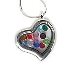 Mother's Day Heart-Shaped Floating Glass Charm Locket - Includes 12 Birthstone Gems and Tinseled Tokens Bag