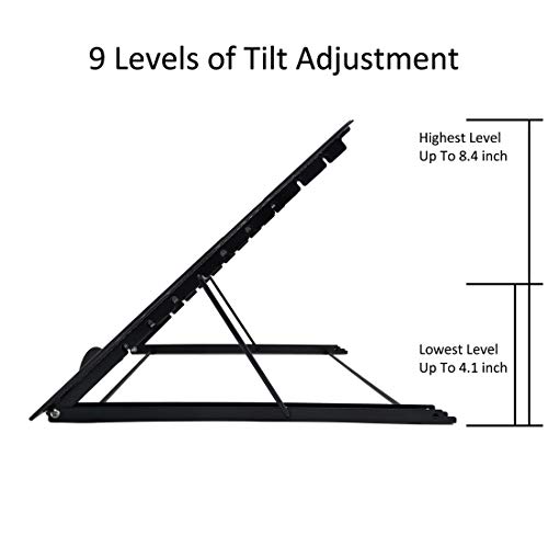 Ventilated Adjustable Foldable Portable Laptop Tablet Stand Riser, Large Version Light Box Laptop Pad Stand with 9 Angles Skidding Prevented Tracing Holder, Fits Up to 10-15.6 inch Notebook, Black