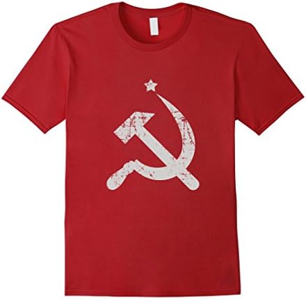 Men's Communist Hammer and Sickle Star Symbol T-Shirt Large Cranberry