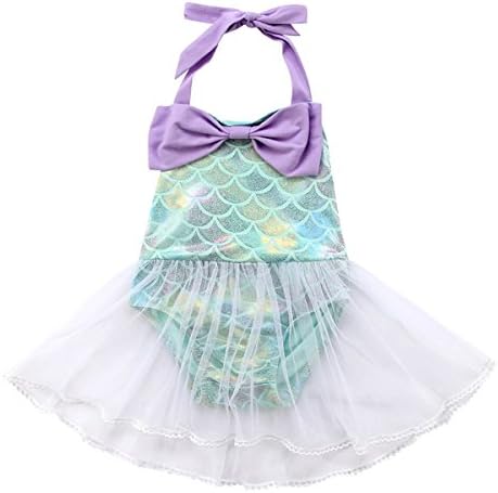 BabiBeauty Toddler Baby Girls Mermaid Halter Romper Sunsuit Onesies with Tulle Skirt