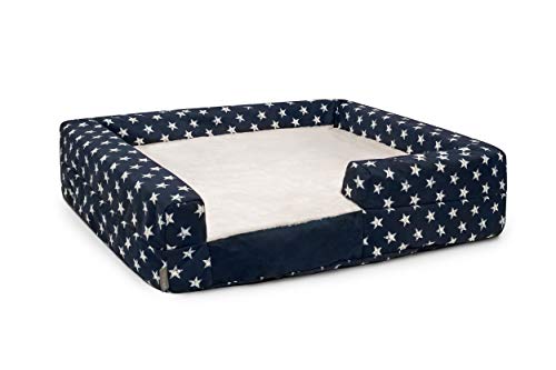 K9 Ballistics Easy Clean Dog Bed Washable Orthopedic, Urine Proof for Incontinent Dogs, Slip Off Cover (Medium (33″x27″x10″), Black Star Micro & Cream Fur)