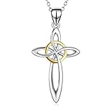 YFN 925 Sterling Silver Celtic Knot Cross Two-Tone Pendant Necklace 18