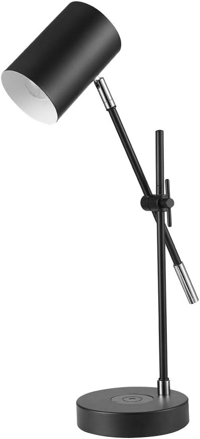 Globe Electric 52275 Tech Series™ 18" Wireless Charging Balance Arm Desk Lamp, Matte Black, Chrome Metallic Accents, Wireless Charging on Base