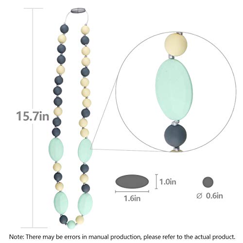 TUXEPOC Baby Teething Necklace for Mom to Wear,Silicone Nursing Chewable Beads Teether Toys - BPA Free (Less Color)