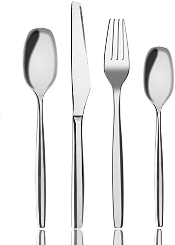 Flatware Set,Ankooki 4-Piece 18/10 Stainless Steel, Mirror Finish Hand Polish, Service for 1, (Silver)