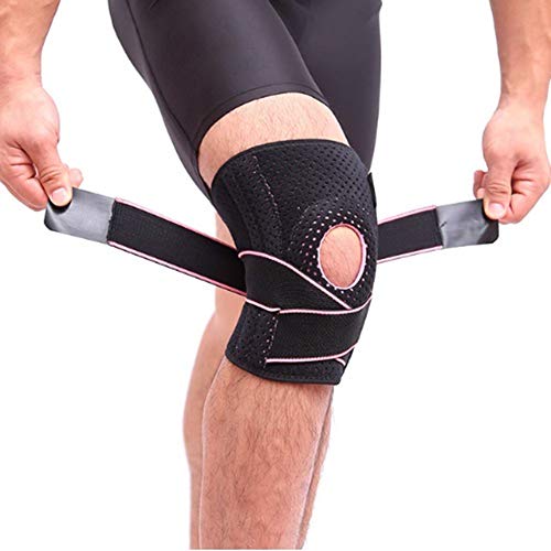 Mcolics Knee Pads Brace Support for Men Women Relieves ACL, LCL, MCL, Meniscus Tear, Arthritis, Patella Tendon, Tendonitis Pain, Running, Workout, Basketball, Sports (Black/Pink)