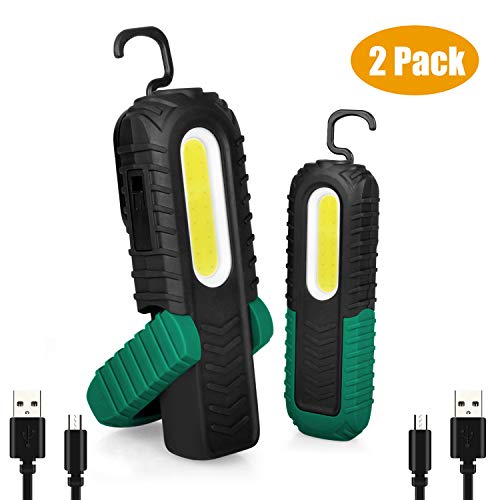 VAVOFO 18 Portable COB LED Work Light 350 Lumens, USB Rechargeable Work Lights with 360 Degree Magnetic Base for Car Repair, Household and Emergency Use, Shock Vibration Shatter Resistant (2 Pack)