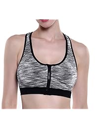 SHEKINI Sujetador de yoga con cremallera frontal de alto impacto para mujer, almohadillas extraíbles, soporte de espalda cruzada, sujetador deportivo sin alambre