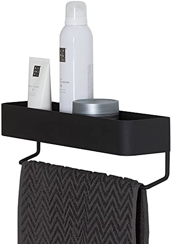 Sealskin Brix Wall Tray with Towel Rail, Metal, Black, 35 x 10 x 8 cm