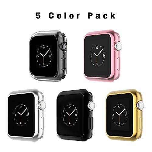 Leotop Compatible with Apple Watch Case 44mm 40mm, Soft Flexible TPU Plated Protector Bumper Shiny Cover Lightweight Thin Guard Shockproof Frame Compatible for iWatch Series 4 (1-5 Color Pack, 40mm)