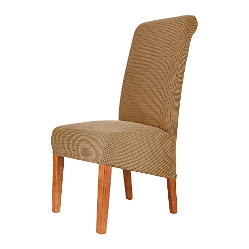 CMAKER Jacquard Large Dining Chair Covers for Dining Room, Soft Stretch Seat Slipcover for Large Dining Chair, Washable Removable Parsons Chair Protector,Set of 4,Camel