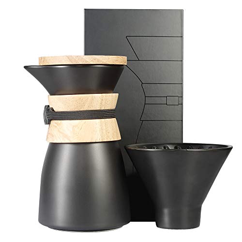 DHPO Artisan Series Pour Over Ceramic Coffee Maker Set with Durable Filter Dripper & Wooden