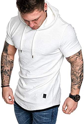 Hot!Men's Hooded Monochrome T-Shirt Ninasill Irregular Splice Short Sleeve Thin Section Tops Casual Cozy Sporty Blouse