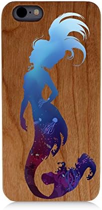 Watercolor Paint Red Blue Mermaid Uv Print Cherry Wood Natural Wooden Case Samsung Galaxy s7