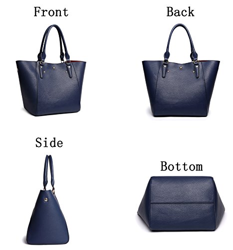 Obosoyo Women's Waterproof Handbags Ladies Synthetic Leather Tote Shoulder Bags Fashion Travelling Mommy Soft Hot Purse Navy Blue - Thumbnail 3