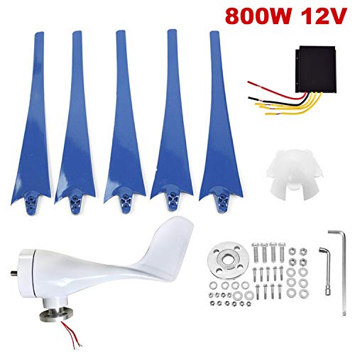 YiiYYaa 800W 5 Blades DC12V Horizontal Wind Turbine Generator Wind Turbines Energy Generator with Wind Charger Controller (Without Bracket) (12V) - Thumbnail 2
