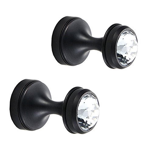 Bath Towel Holder Rack Mini Crystal Brass Coat Hooks?Oil Rubbed Bronze Concealed Screws Wall Mounted Non-wobbling Matte Black Robe Hook by BLISSPORTE Pack of 2