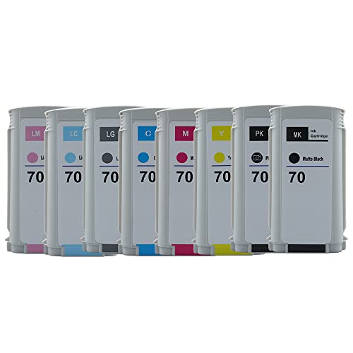 Photo 1 of Zeblue 70 Ink Cartridges 130ml Replacement for HP Designjet Z5400 Z5200 Z3200 Z3100 Z2100 Large Format Printers New Updated Chips (MK/PK/M/C/Y/LC/LM/LG)