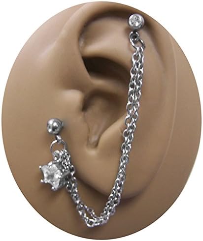 One 16g 5/16 inch (8mm) Star Cartilage Chain Earring 18g-16g-Steel Barbell-Labret Stud