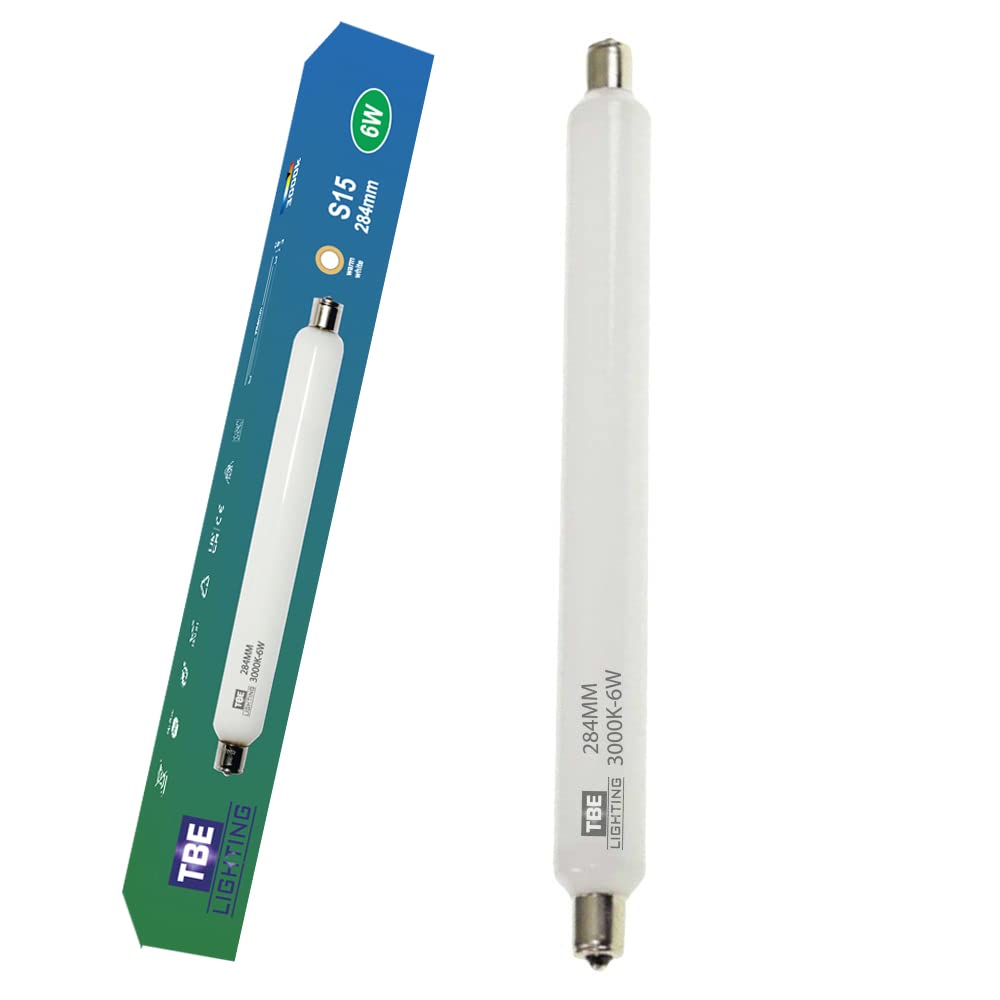 TBE LIGHTING 6W S15 LED Strip Light Bulb - 284mm Length Tubular Mirror lamp, Non-Dimmable, 400 Lumen Output, 20,000Hrs Life Expectancy (3000K Warm White)