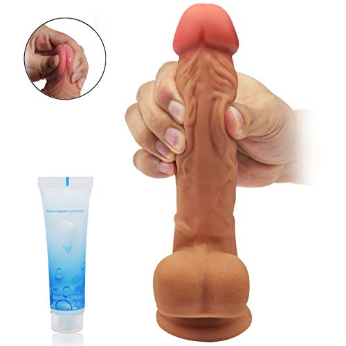 Realistic Silicone Dildo with Suction Cup – Adorime 8 inch Double Layer Lifelike Penis Dong Cock Anal Sex Toys for Women Masturbation