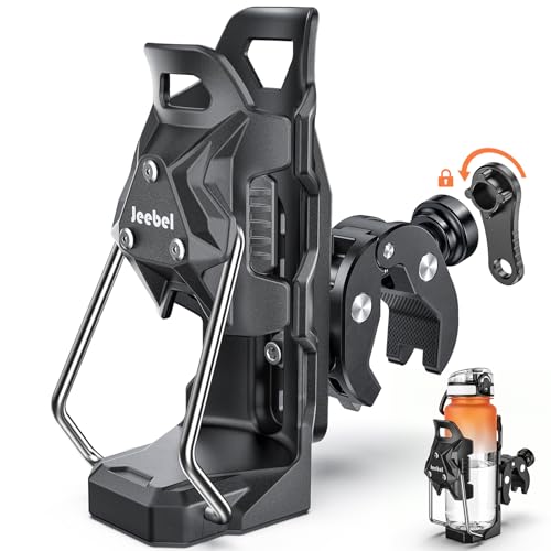 Jeebel Motorcycle Bottle Holder, Cup Holder, Adaptive Locking with 12-45 mm Anti-Theft Metal Clamp, Compatible with 50-80 mm Diameter Water Bottles, Drink Holder for ATV Bicycle Scooter