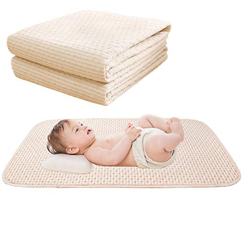 Baby Waterproof Bed Pad Organic Cotton Mattress Protector Reusable Incontinence 4 Protective Layers Ultra Absorb Sheets for Infants Kids, Size 39.5”x23.8” (2 Pack)