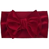 JJLFresheners Red Baby Girls Bow Headbands Stretchy Velvet Hair Bows Headbands Solid Color Wide Turban Knotted Big Bow Elastic Hairbands Headwraps Hair Accessories for Newborn Infant Toddlers