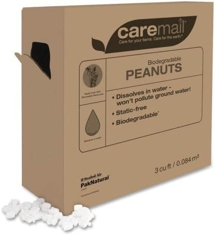 Wholesale CASE of 5 - Caremail Biodegradable Peanuts w/Dispenser Box-Biodegradable Peanuts, 3 Cubic Feet, Static-Free, White