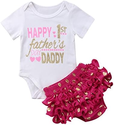 Newborn Baby Girls 1st Father's Day Romper + Ruffle Shorts Pants 2PCS Outfits Clothes Set