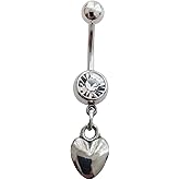 1Pcs Belly Button Ring Cute Love Heart Pendant Surgical Stainless Steel 14G Navel Belly Ring Piercing Jewelry for Woman