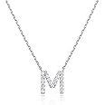 PAVOI 14K White Gold Plated Cubic Zirconia Initial Necklace | Letter Dainty Necklaces for Women