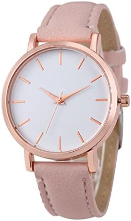 Fashion Watch Leather Stainless Steel women large face Analog Quartz Wrist Watch cute vintage low price (S, Pinl)