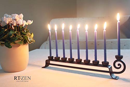 RTZEN Judaica - Wrought Iron Hanukkah Menorah, Handmade, 9 Cups, Israel DÃ©cor, for All 8 Nights of Chanukah,(Black)