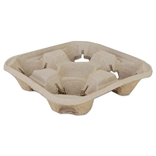 Molded Fiber Drink Carriers, 8-32oz Cups, 4-Cup Tray, 9 1/4x9 1/4x2 1/4, 300/ct