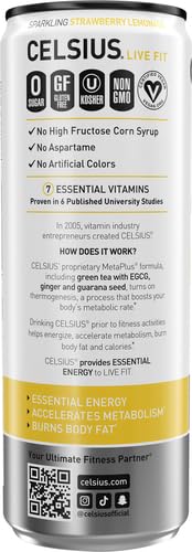 CELSIUS SPARKLING STRAWBERRY LEMONADE, FUNCTIONAL ESSENTIAL ENERGY DRINK, 12 FL OZ