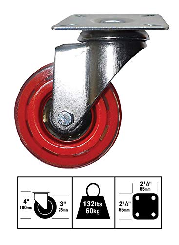 Headbourne 8266E Designeer Swivel Plate Casters with 132 Lb. Load Capacity,  3", Rhubarb Red, 4-Pack - Thumbnail 4