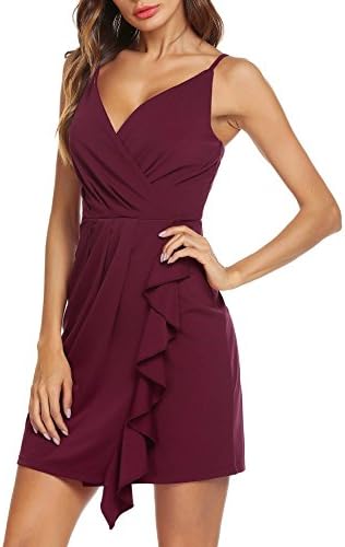 Instom Women's Sexy Sleeveless Spaghetti Strap Deep V-Neck Wrap Club Party Dress
