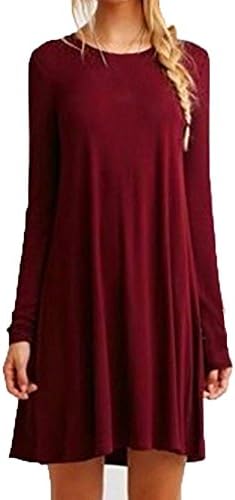 RUIVE Women’s Beachwear Cover Up Loose Casual O-Neck Long Sleeve Ruffles Pleated Tunic Shirt Solid Pullover Mini Dresses