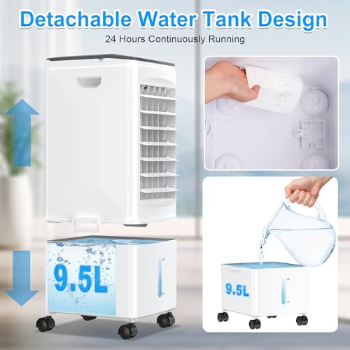 Portable Air Conditioners, 2.5 Gal Evaporative Cooling Fans that Blow Cold Air, 3 Speed Portable AC Unit, Quiet Swamp Cooler w/Timer & Remote, Windowless Air Conditioner for Bedroom Office Garage