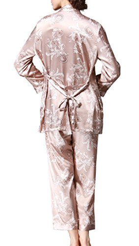 Jusfitsu Women's Pajama Sets Elegance 3pcs Silk Pajamas Womens Sleepwear Sets Camel L