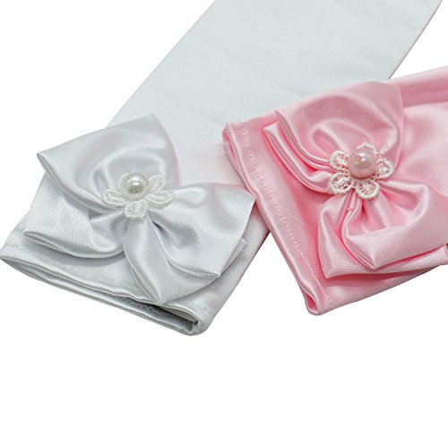 Rocinha 2 Sets Kids Girls Satin Bowknot Formal Gloves Girls Princess Costume Gloves for Cosplay Party ,Pink&White - Thumbnail 4