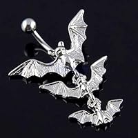 wsloftyGYd Punk Flying Bats Dangle Barbell Belly Button Ring Navel Ring Body Piercing