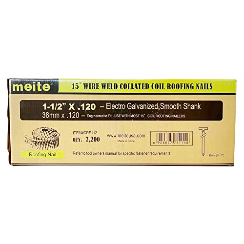 meite 15° 11/2Inch Wire Weld Collated Smooth Shank Coil Roofing Nails
