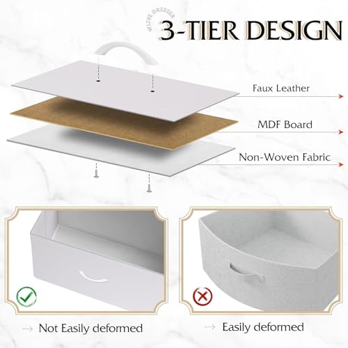 Storage Cabinet for Bedroom, Dresser with 4 Drawers, Fabric Clothes Storage Organizer Unit, Dresser for Hallway, Entryway, Closets, Sturdy Steel Frame, Wood Top, Easy Pull Handle (White)