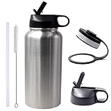 32 oz Water Bottle, Sports Flask with 2 Lids 304
