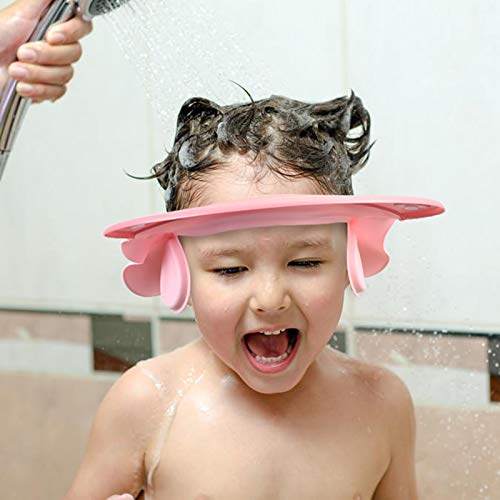 Baby Shower Cap KATOOM Shampoo Shower Cap Bathing Protector Wash Hair Shield Adjustable Visor Hat with Ear Protection for Toddler Kids Children (Pink)