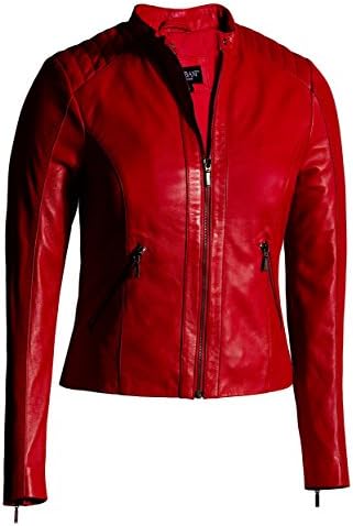 Red Leather Jacket For Women Moto Fashion – Genuine Leather Jacket (Small, Red)
